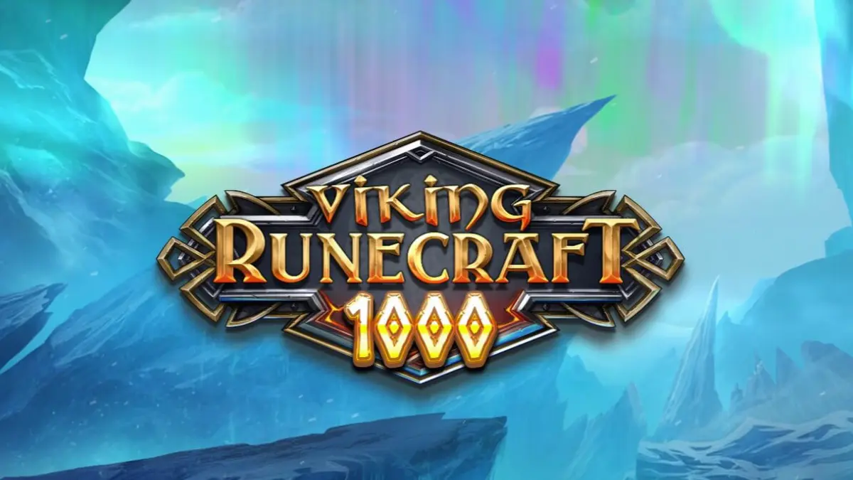 Cena de batalha épica no slot Viking Runecraft 1000 com símbolos nórdicos brilhantes